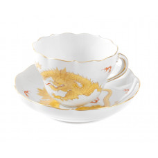 Kaffeetasse m.U., Ming-Drache, reich, gelb, ohne Kante, Goldrand, V 0,25 l