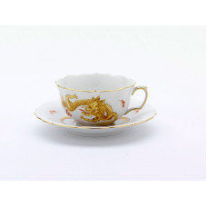 Teetasse m.U., Ming-Drache, reich, gelb, ohne Kante, Goldrand, V 0,20 l