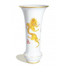 Vase, Ming-Drache, reich, gelb, ohne Kante, Goldrand, H 41 cm