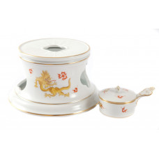 Stövchen, Ming-Drache, reich, gelb, ohne Kante, Goldrand, ø 16 cm