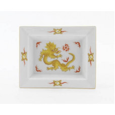 Vide-poche klein, Ming-Drache, reich, gelb, ohne Kante, Goldrand, 12,3 x 10 cm