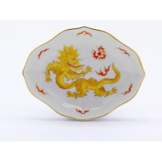 Sch&auml;lchen, Ming-Drache, reich, gelb, ohne Kante, Goldrand, L 10 cm