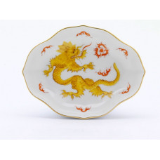 Sch&auml;lchen, Ming-Drache, reich, gelb, ohne Kante, Goldrand, L 12 cm