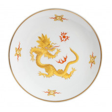 Wandschale, Ming-Drache, reich, gelb, ohne Kante, Goldfaden bzw. Goldreifen,