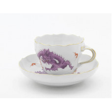 Kaffeetasse m.U., Ming-Drache, reich, lila, ohne Kante, Goldrand, V 0,20 l