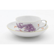 Milchkaffeetasse, Ming-Drache, reich, lila, ohne Kante, Goldrand, H 10 cm