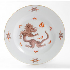 Teller, Ming-Drache, reich, braun, ohne Kante, Goldrand, ø 22 cm