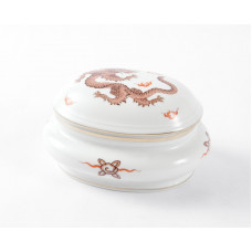 Dose, Ming-Drache, reich, braun, ohne Kante, Goldrand, L 12 cm