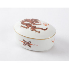 Dose, Ming-Drache, reich, braun, ohne Kante, Goldrand, 8x6 cm