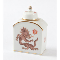 Teedose, Ming-Drache, reich, braun, ohne Kante, Goldrand, H 9,5 cm