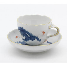 Kaffeetasse m.U., Ming-Drache, reich, kobaltblau, ohne Kante, Goldrand, V 0,20 l