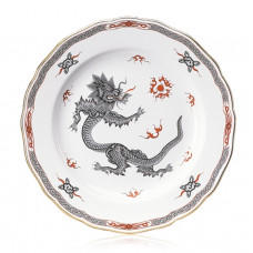 Speiseteller, Ming-Drache, reich, schwarz, mit Kante, Goldrand, ø 28 cm