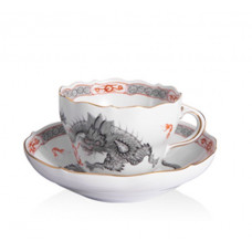 Kaffeetasse m.U., Ming-Drache, reich, schwarz, mit Kante, Goldrand, V 0,20 l
