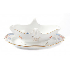 Sauciere, Ming-Drache, reich, hellblau, mit Kante, Goldrand, V 0,25 l