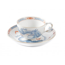 Teetasse m.U., Ming-Drache, reich, hellblau, mit Kante, Goldrand, 0,2 l