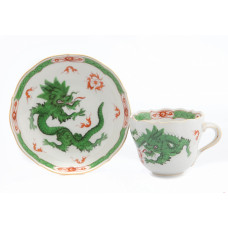 Espressotasse m.U., Ming-Drache, reich, grün, mit Kante, Goldrand, V 0,1 l