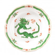 Teller m.H. (o.M. 00501), Ming-Drache, reich, grün, mit Kante, Goldrand, ø 18 cm