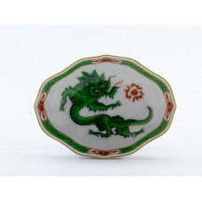 Sch&auml;lchen, Ming-Drache, reich, gr&uuml;n, mit Kante, Goldrand, L 8 cm