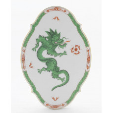 Wandplatte, Ming-Drache, reich, grün, mit Kante, Goldrand, 28,5 x 19,5 cm