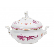 Terrine, oval mit Schnörkel, Ming-Drache, reich, purpur, mit Kante, Goldrand, V 3,50 l