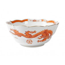 Sch&uuml;ssel, rund, Ming-Drache, reich, rot, mit Kante, Goldrand, 16 cm