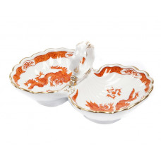 Salzgef&auml;&szlig;, Ming-Drache, reich, rot, mit Kante, Goldrand, L 11,5 cm