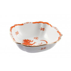 Sch&uuml;ssel, eckig, Ming-Drache, reich, rot, mit Kante, Goldrand, L 18,5 cm