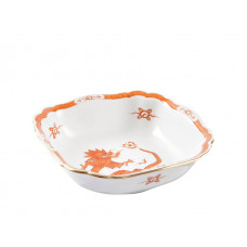 Sch&uuml;ssel, eckig, Ming-Drache, reich, rot, mit Kante, Goldrand, L 26 cm