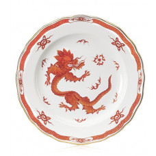 Speiseteller, Ming-Drache, reich, rot, mit Kante, Goldrand, ø 28 cm