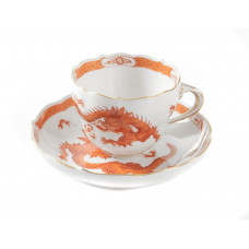 Espressotasse m.U., Ming-Drache, reich, rot, mit Kante, Goldrand, V 0,1 l