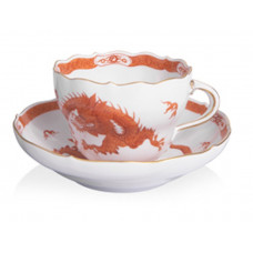 Kaffeetasse m.U., Ming-Drache, reich, rot, mit Kante, Goldrand, V 0,25 l
