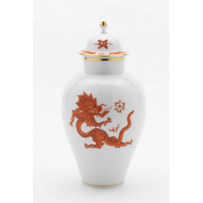 Vase, Ming-Drache, reich, rot, mit Kante, Goldrand, H 24,5 cm