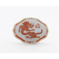 Sch&auml;lchen, Ming-Drache, reich, rot, mit Kante, Goldrand, L 8 cm
