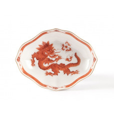 Sch&auml;lchen, Ming-Drache, reich, rot, mit Kante, Goldrand, L 10 cm