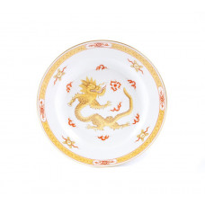 Teller, Ming-Drache, reich, gelb, mit Kante, Goldrand, ø 19 cm