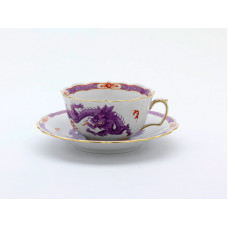 Teetasse m.U., Ming-Drache, reich, lila, mit Kante, Goldrand, V 0,20 l