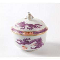 Zuckerdose, Ming-Drache, reich, lila, mit Kante, Goldrand, Ø 9 cm