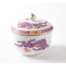 Zuckerdose, Ming-Drache, reich, lila, mit Kante, Goldrand, ø 10 cm