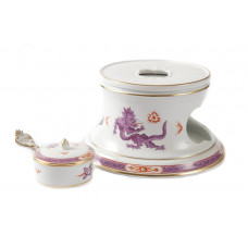 Stövchen, Ming-Drache, reich, lila, mit Kante, Goldrand, ø 16 cm