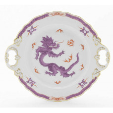 Platte m.H., Ming-Drache, reich, lila, mit Kante, Goldrand, L 30 cm