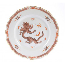 Speiseteller, Ming-Drache, reich, braun, mit Kante, Goldrand, ø 28 cm