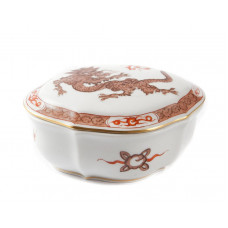 Dose, Ming-Drache, reich, braun, mit Kante, Goldrand, L 9,5 cm