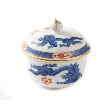 Zuckerdose, Ming-Drache, reich, kobaltblau, mit Kante, Goldrand, Ø 9 cm