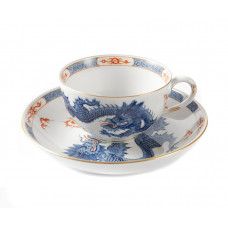 Teetasse m.U., Ming-Drache, reich, kobaltblau, mit Kante, Goldrand, 0,2 l