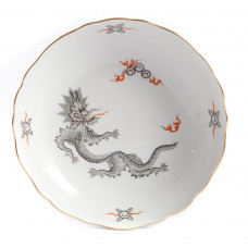 Beilageschale rund, Ming-Drache, leicht, schwarz, ohne Kante, Goldrand, ø 20,5 cm