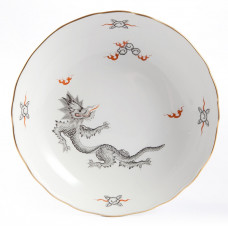 Beilageschale rund, Ming-Drache, leicht, schwarz, ohne Kante, Goldrand, ø 25 cm