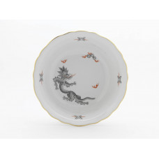 Sch&uuml;ssel, rund, Ming-Drache, leicht, schwarz, ohne Kante, Goldrand, &oslash; 27 cm