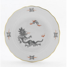 Teller, Ming-Drache, leicht, schwarz, ohne Kante, Goldrand, ø 20 cm