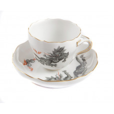 Espressotasse, Ming-Drache, leicht, schwarz, ohne Kante, Goldrand, V 0,1 l