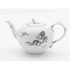 Teekanne, Ming-Drache, leicht, schwarz, ohne Kante, Goldrand, V 1,25 l